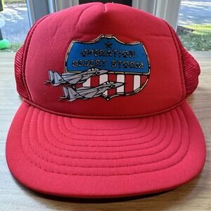 Vintage Operation Desert Storm Red White Blue Shield Mesh Snapback Trucker Hat